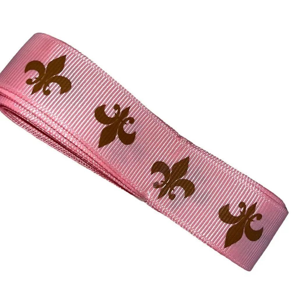 grosgrain Ribbon 7/8” 5 yard fleur de lis NEW brown pink FDL